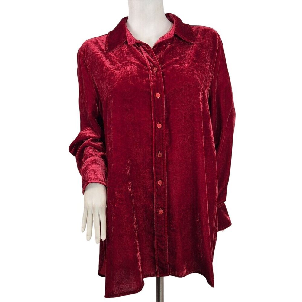 John Mark Women's Shirt Size XL Red Velvet Long Sleeve Button Front Tunic (44)